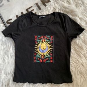 NWT Ribbed Black Tarot Print Baby Tee